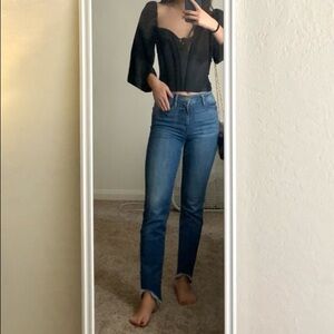 Frame le high straight leg jeans raw triangle hem